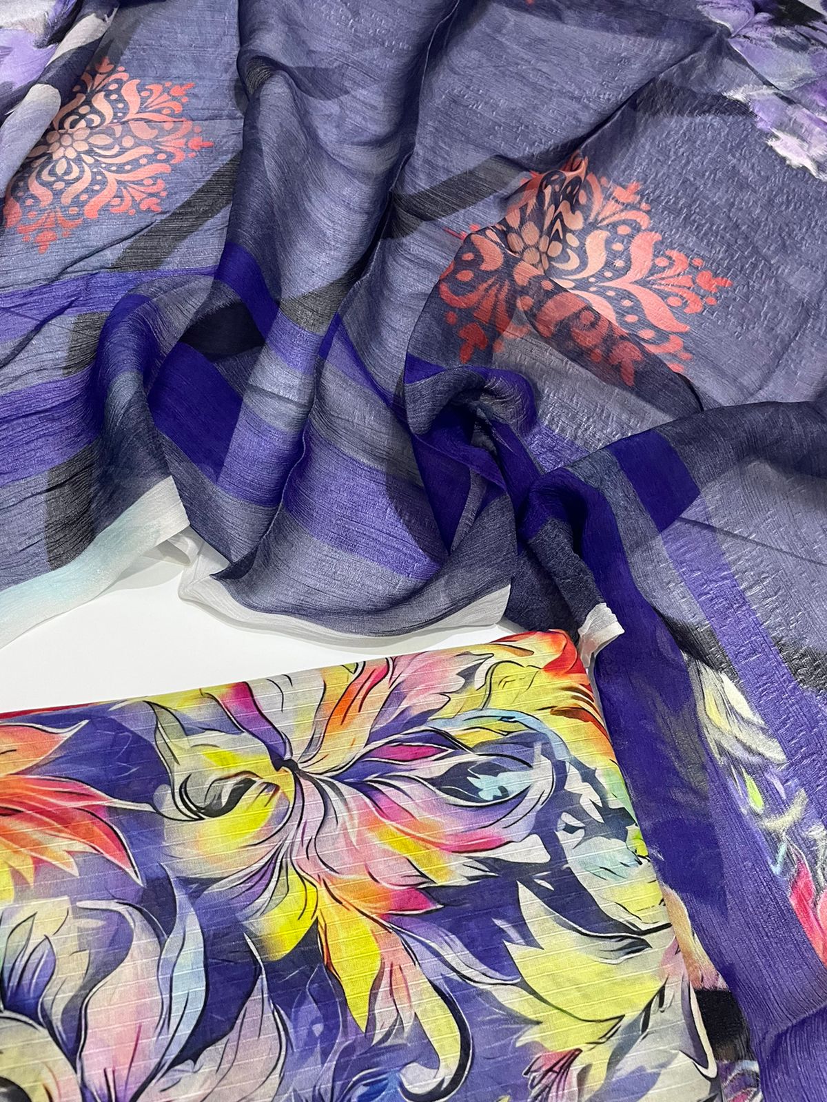 3 Pc lawn all over print unstitch suit